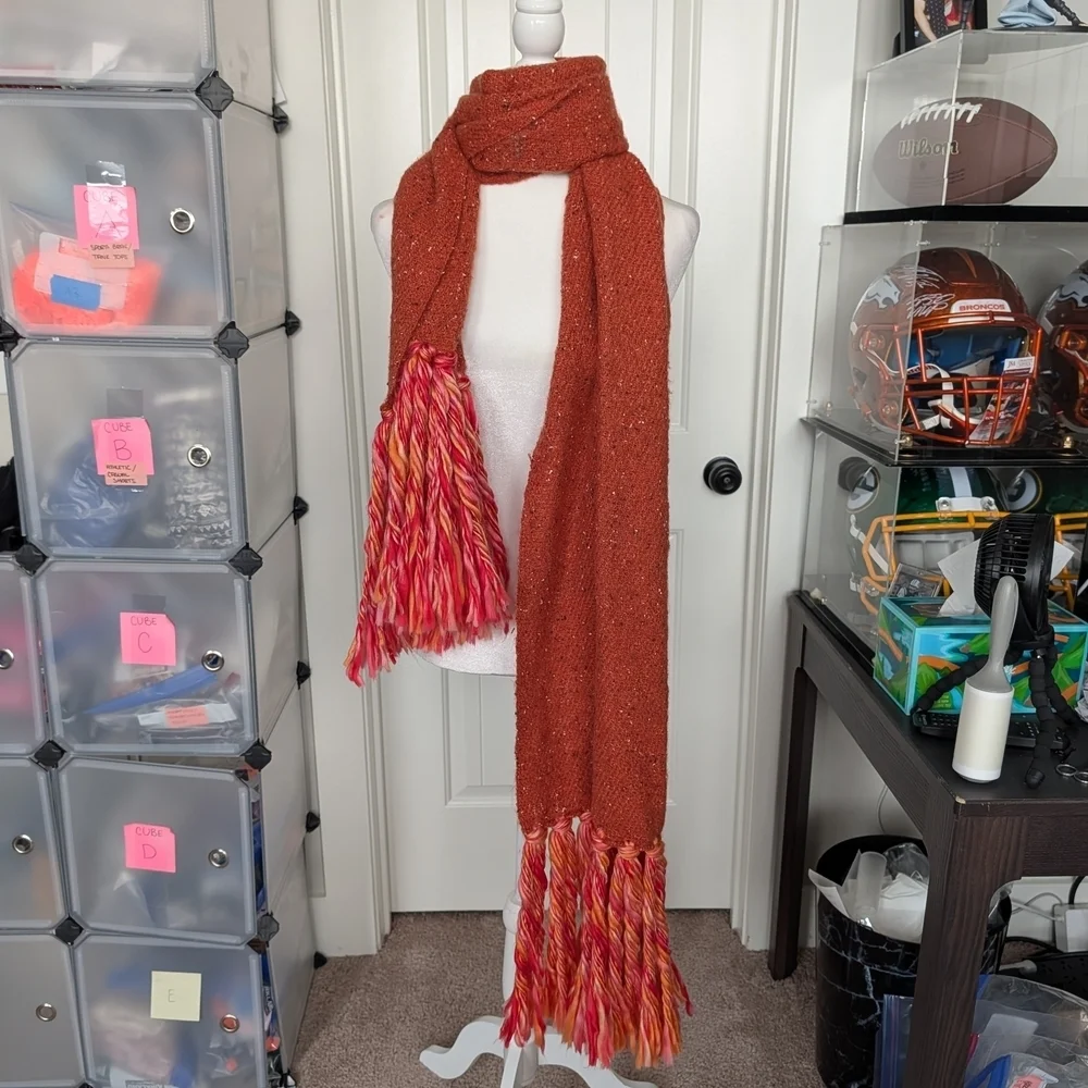 Anthropologie Bronze Orange Brown Tasseled Scarf Shawl Blanket NWT